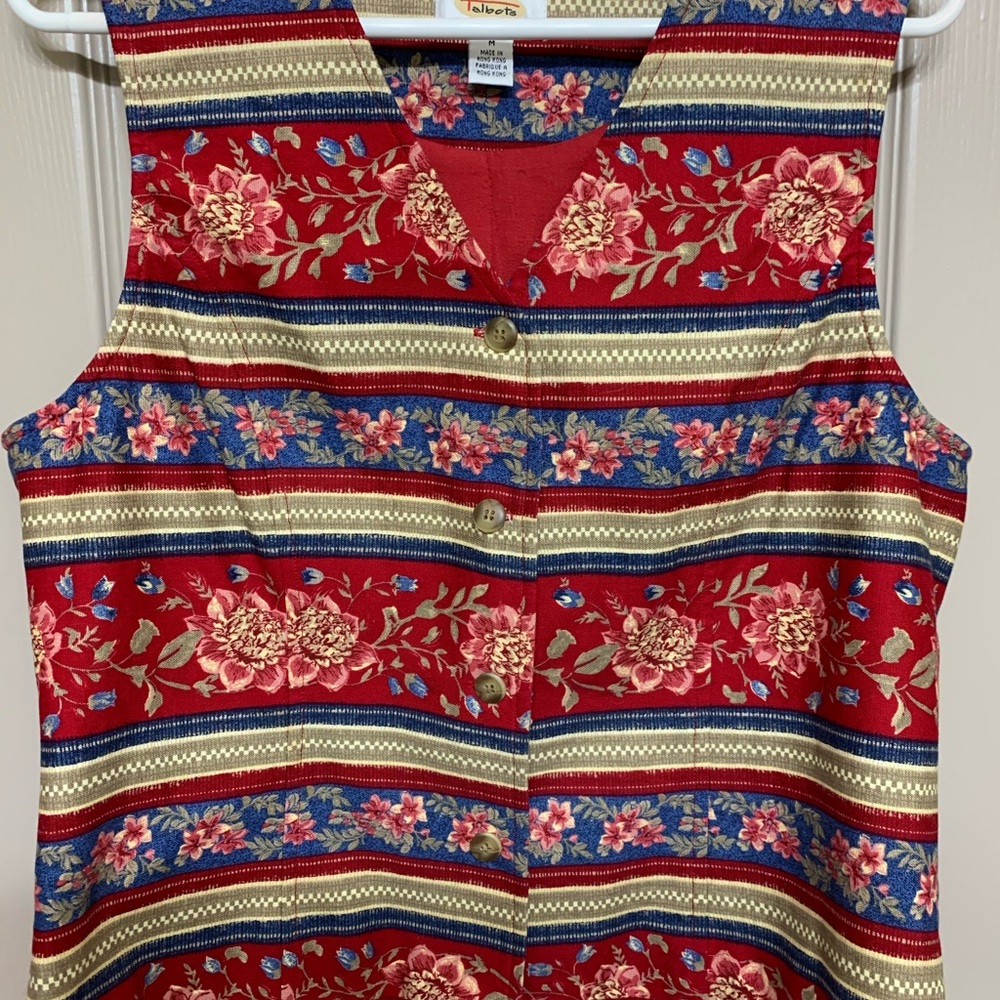 Talbots cotton red multi vest.